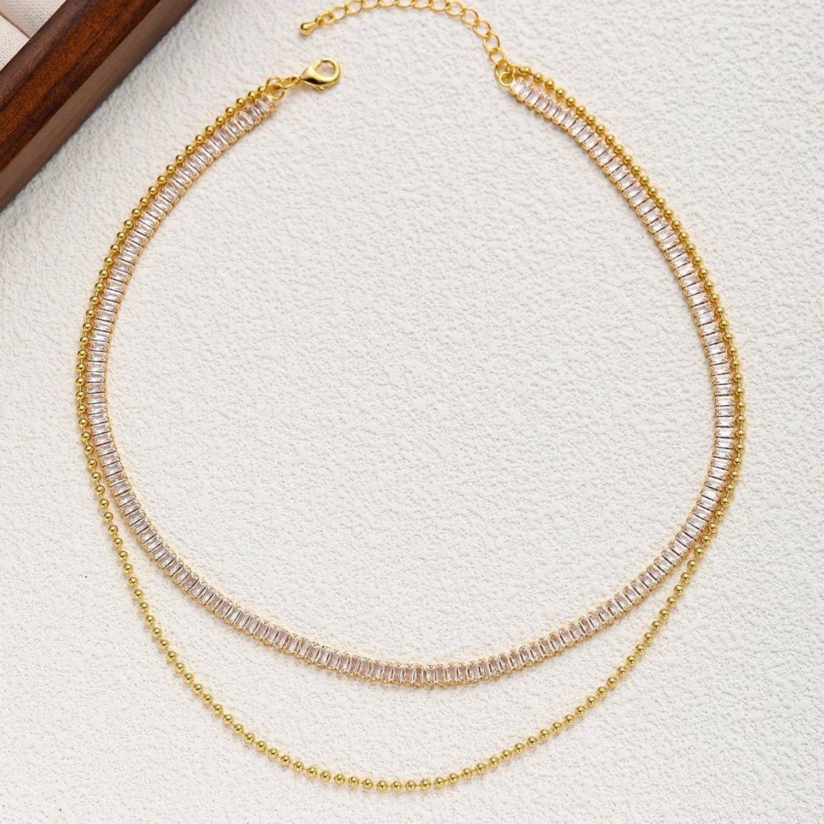 STACKED TWO-LAYER DIAMOND CHAIN NECKLACE_CWMM3623