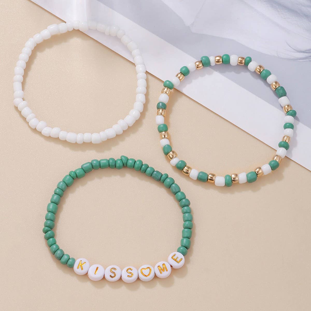 ST. PATRICK'S DAY RICE BEAD ALPHABET BRACELET SET_CWMM3506