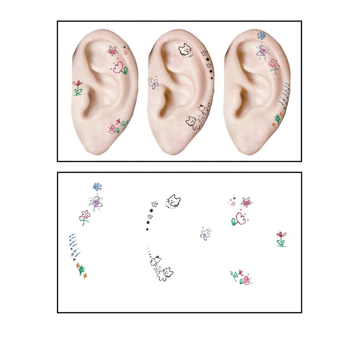 Cute Cartoon Ear Tattoos ? Waterproof Sticker Set