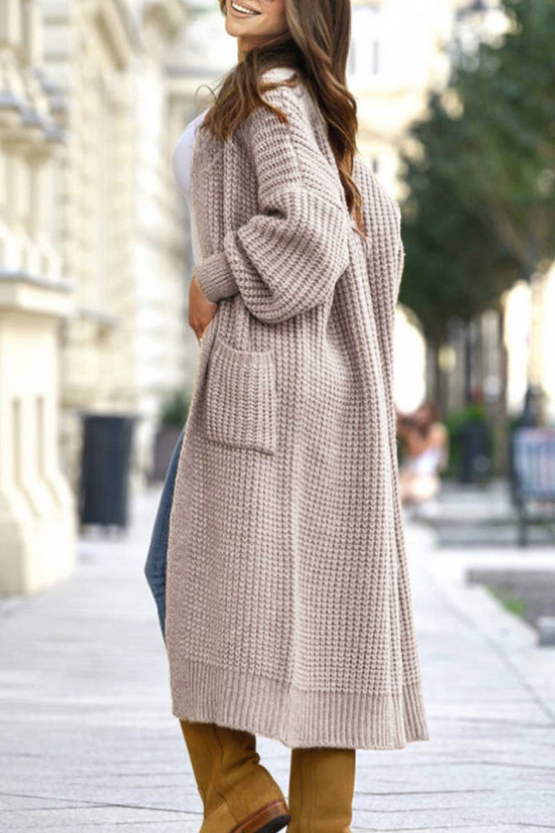 CWOCAL2365_POCKET LENGTHENED THICKENED KNITTED CARDIGAN