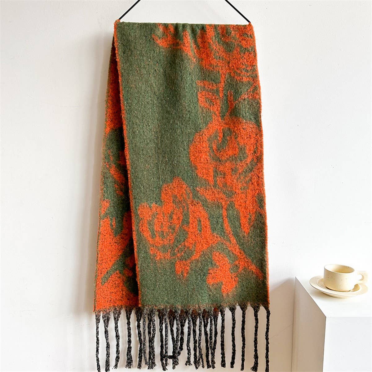 Rose Tassel Scarf - Colorblock Long Winter Wrap