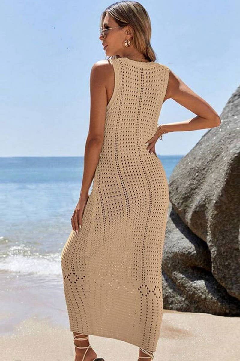 CWDMD4741_KNIT HOLLOW LONG TANK BIKINI COVER UP DRESS