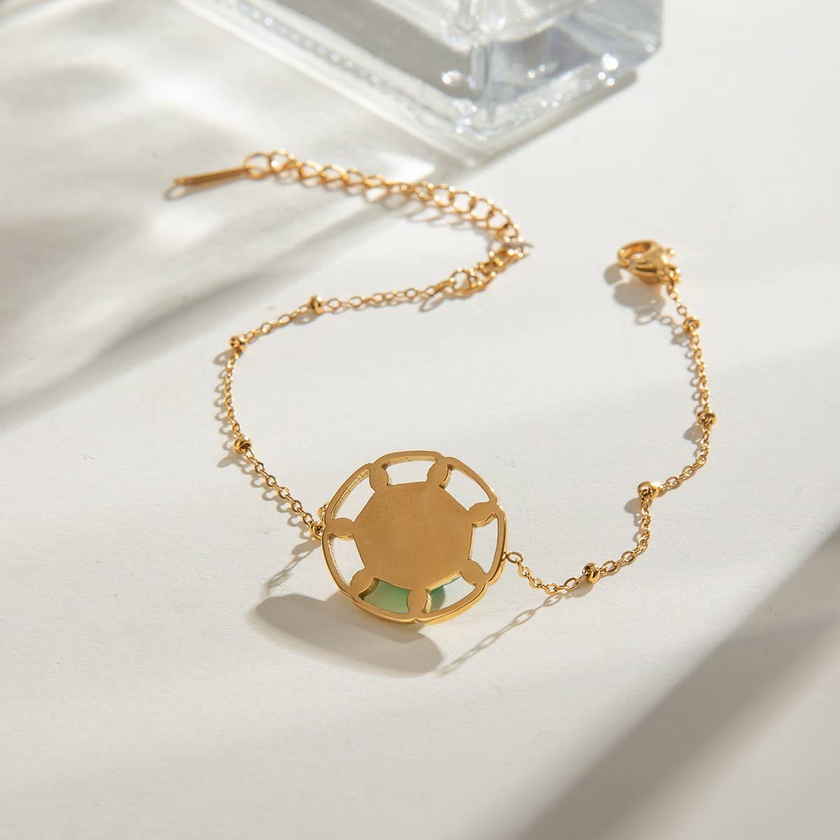 Stainless Steel Green Agate Pendant Bracelet, Chic_CWAJE4705