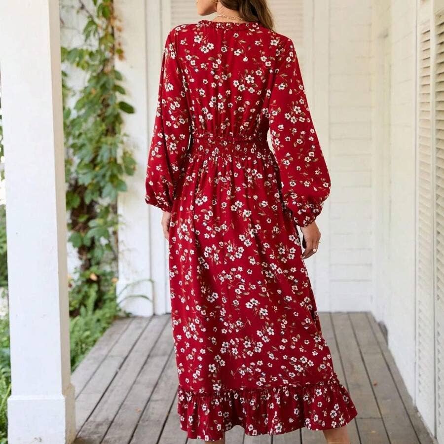 WOMEN'S BOHO LONG-SLEEVED PRINTED LONG DRESS