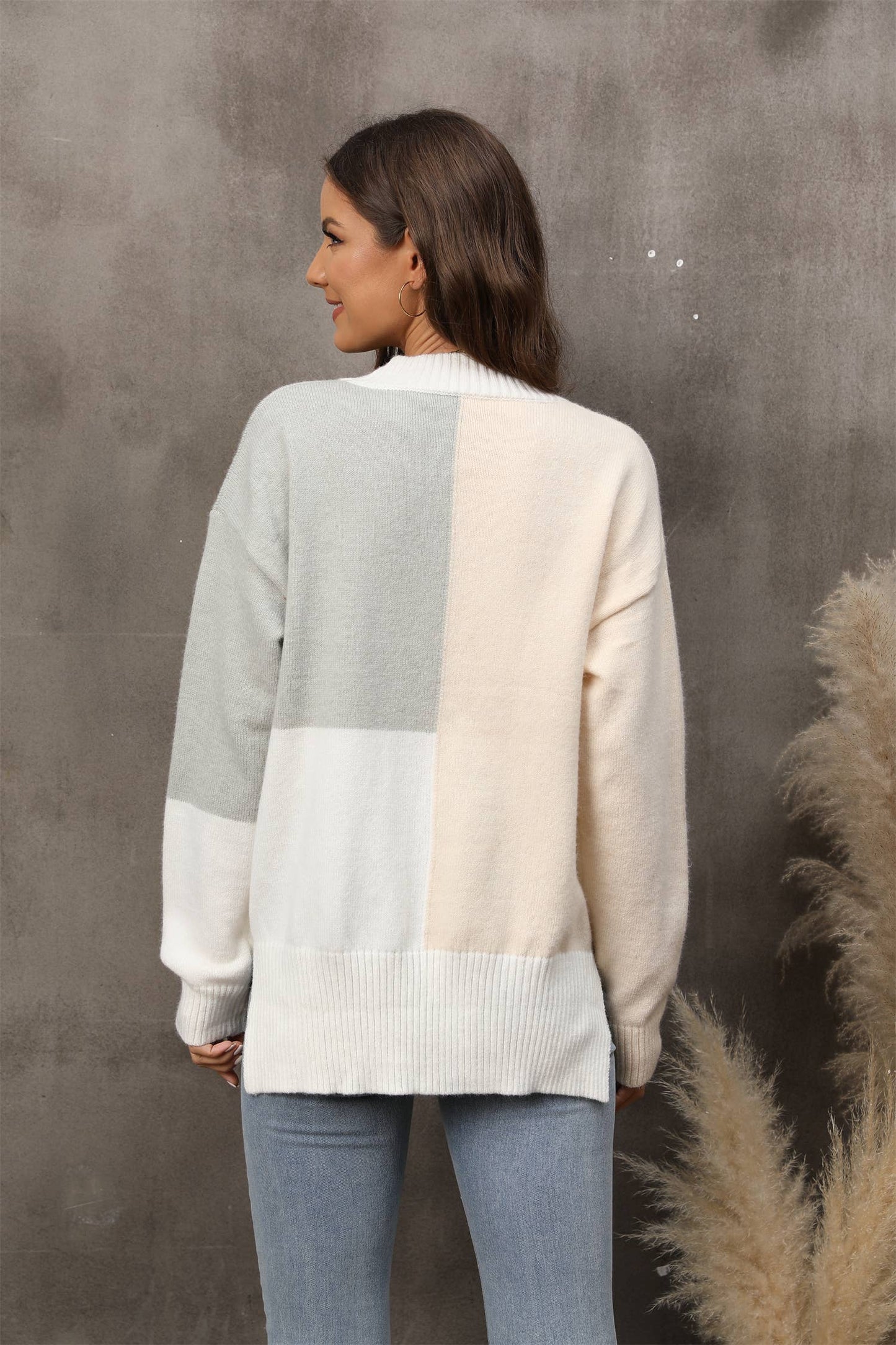 WITH IRREGULAR KNIT LOOSE PULLOVER SWEATER