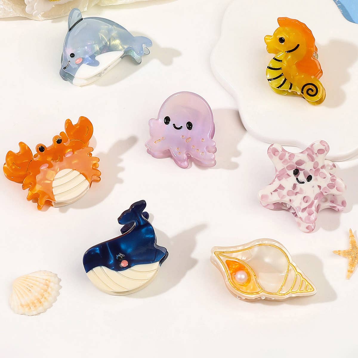 CUTE OCEAN STARFIS,SEA SNAIL SMALL ACETATE HAIR CLAW CLIPS