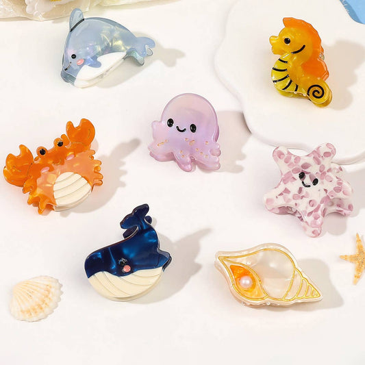 CUTE OCEAN STARFIS,SEA SNAIL SMALL ACETATE HAIR CLAW CLIPS