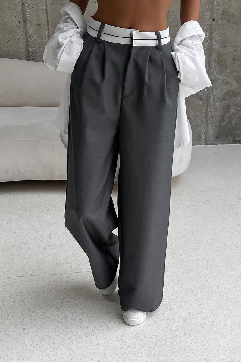 CWBLP1497_SOLID COLOR LOOSE CASUAL MOPPING SUIT PANTS