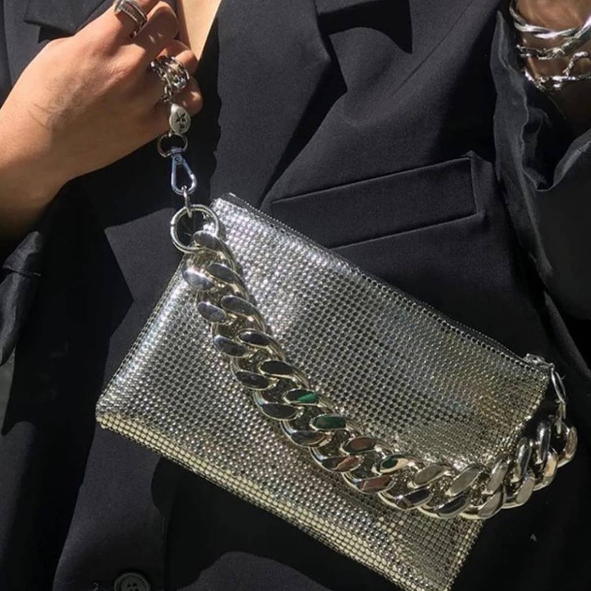 SILVER SEQUIN HANDBAG SHOULDER BAG_CWAB1391