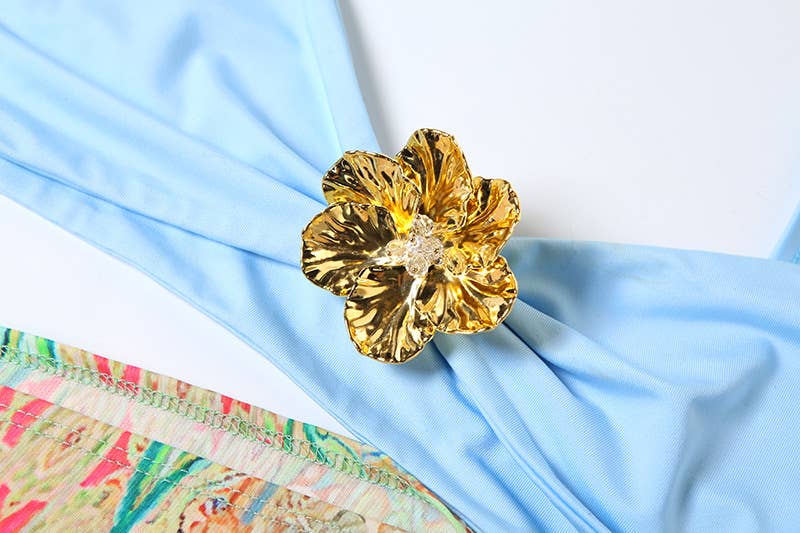 Sexy Print Splice Maxi Dress with Open Back