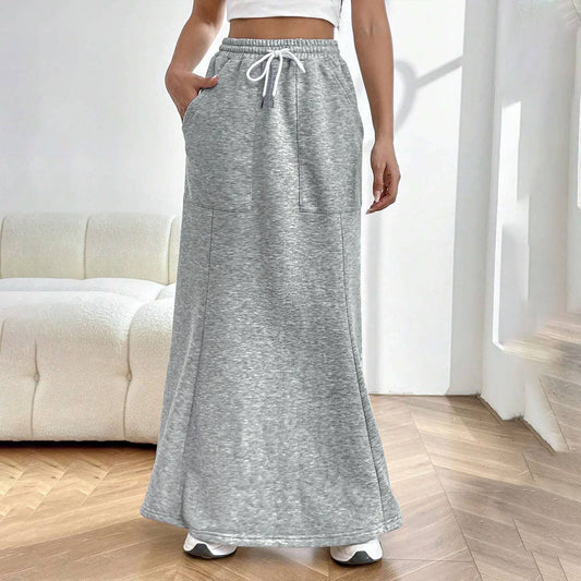 SIMPLE ELASTIC-WAIST SKIRT WITH LARGE POCKETS