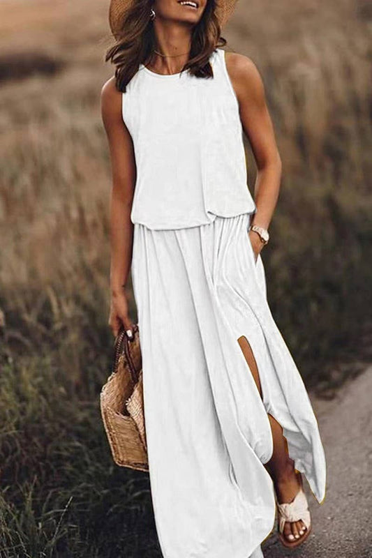 CWDMD5390_SOLID COLOR SLEEVELESS BALLOON LONG DRESS