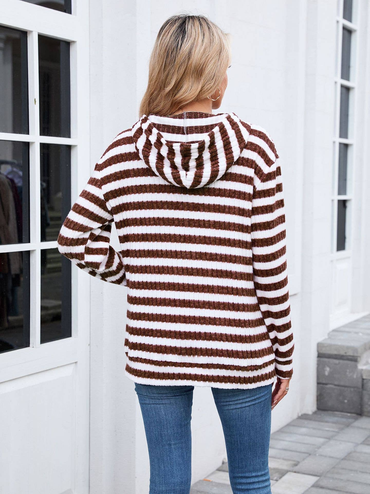 Striped hooded loose long-sleeved sweatshirt