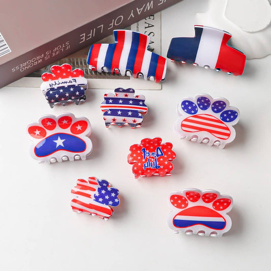 CWAHA5136_FLAG PRINT PETAL SHAPED RECTANGULAR HAIRPIN