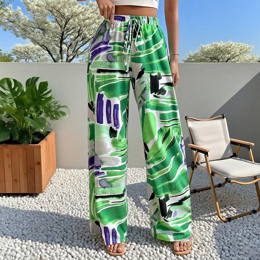 Loose and tight-waisted wide-leg pants