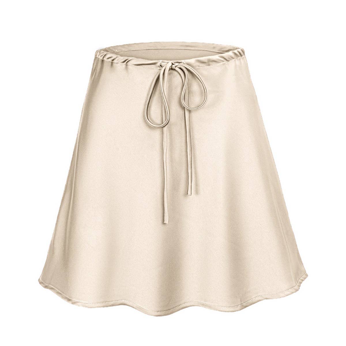 SATIN SKIRT DRAWSTRING CASUAL SHORT SKIRT