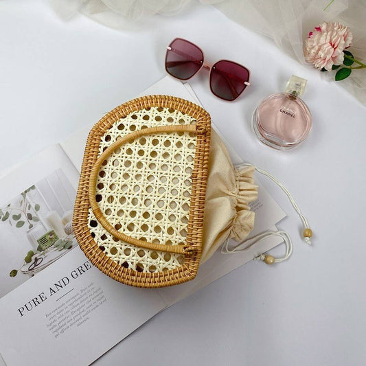 HANDMADE RATTAN BASKET SHELL STORAGE HANDBAG