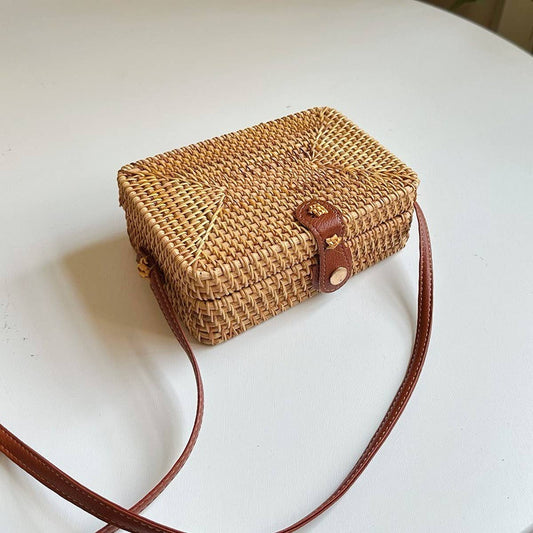 VINTAGE AUTUMN RATTAN SHOULDER CROSSBODY BAG