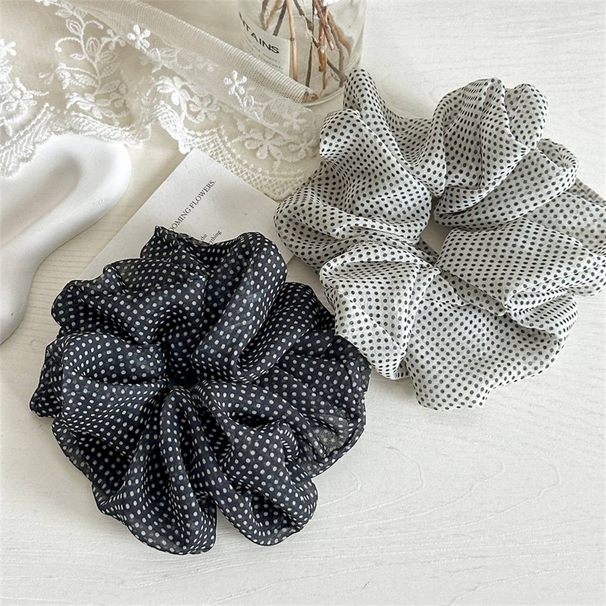 NEW MESH POLKA DOT LARGE INTESTINE HAIR TIE