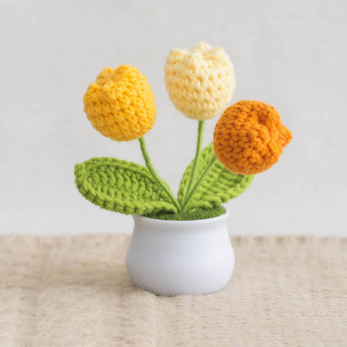 CWMM9287_HAND-WOVEN POTTED WOOL CROCHET SUNFLOWER BOUQUET