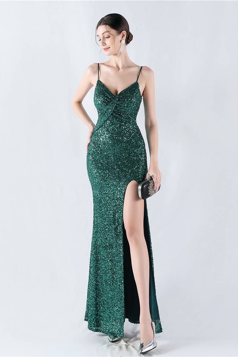 CWDMD4825_ELEGANT SEXY HIGH-SLIT SLING EVENING DRESS