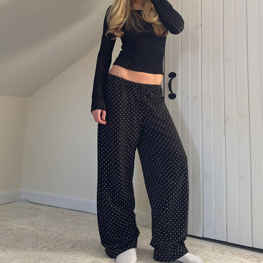 Loose waist polka dot prints wide-leg pants