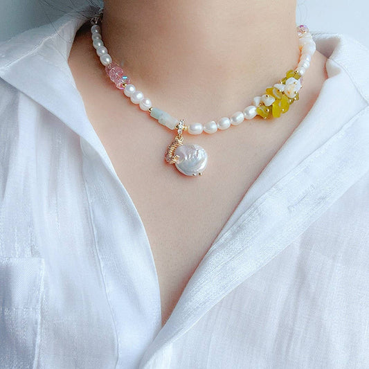 IRREGULAR RAW STONE HAND-WOVEN NECKLACE