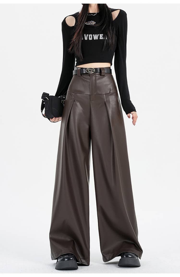 Retro and versatile casual PU leather pants