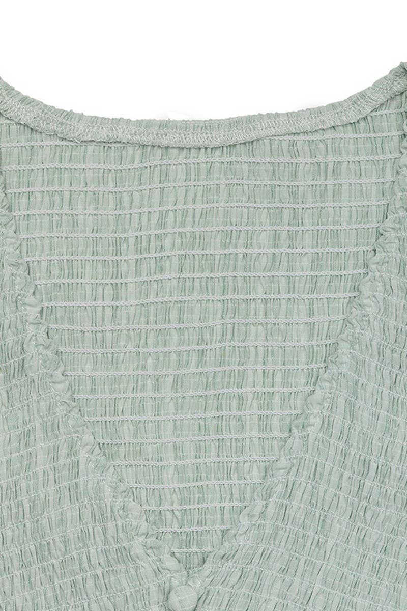 CWDMD5319_V-NECK TEXTURED LIGHT GREEN SPLIT HEM DRESS