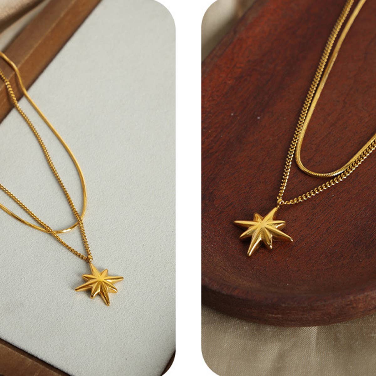 EIGHT POINTED STAR PENDANT DOUBLE LAYERED NECKLACE