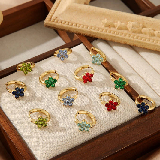 STAINLESS STEEL FLOWER EARRINGS WITH ZIRCON_CWMM3609