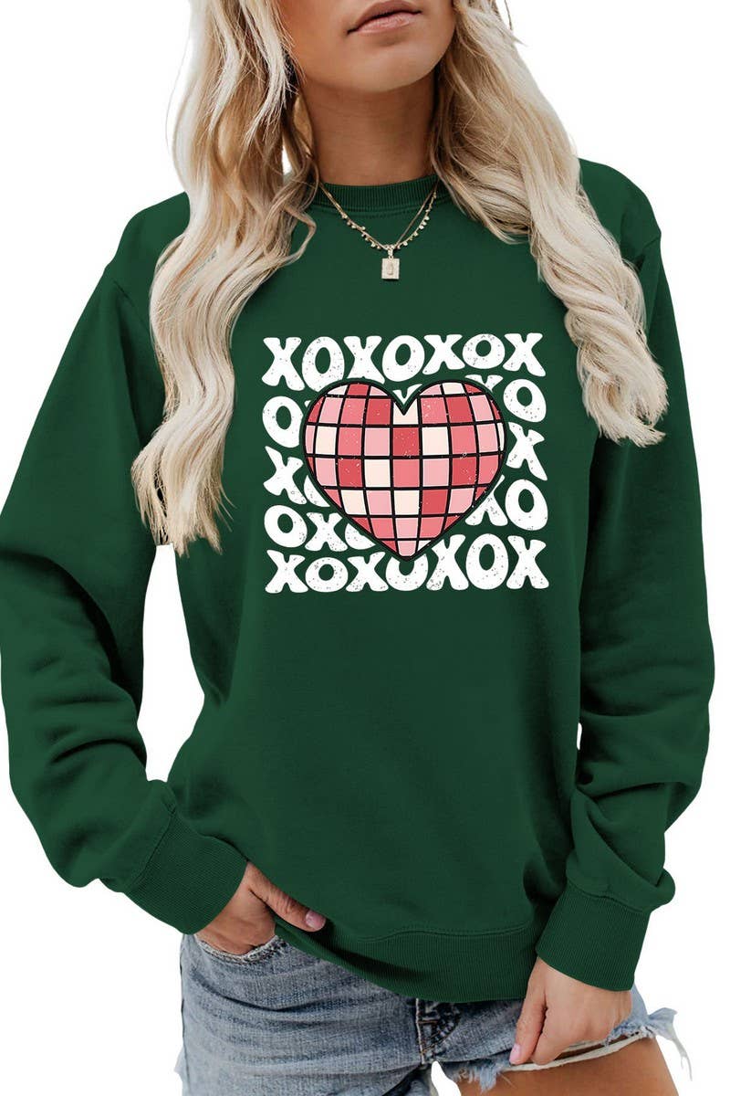 VALENTINE DAY XO PLAID HEART PRINT SWEATSHIRT_CWTSTL0981