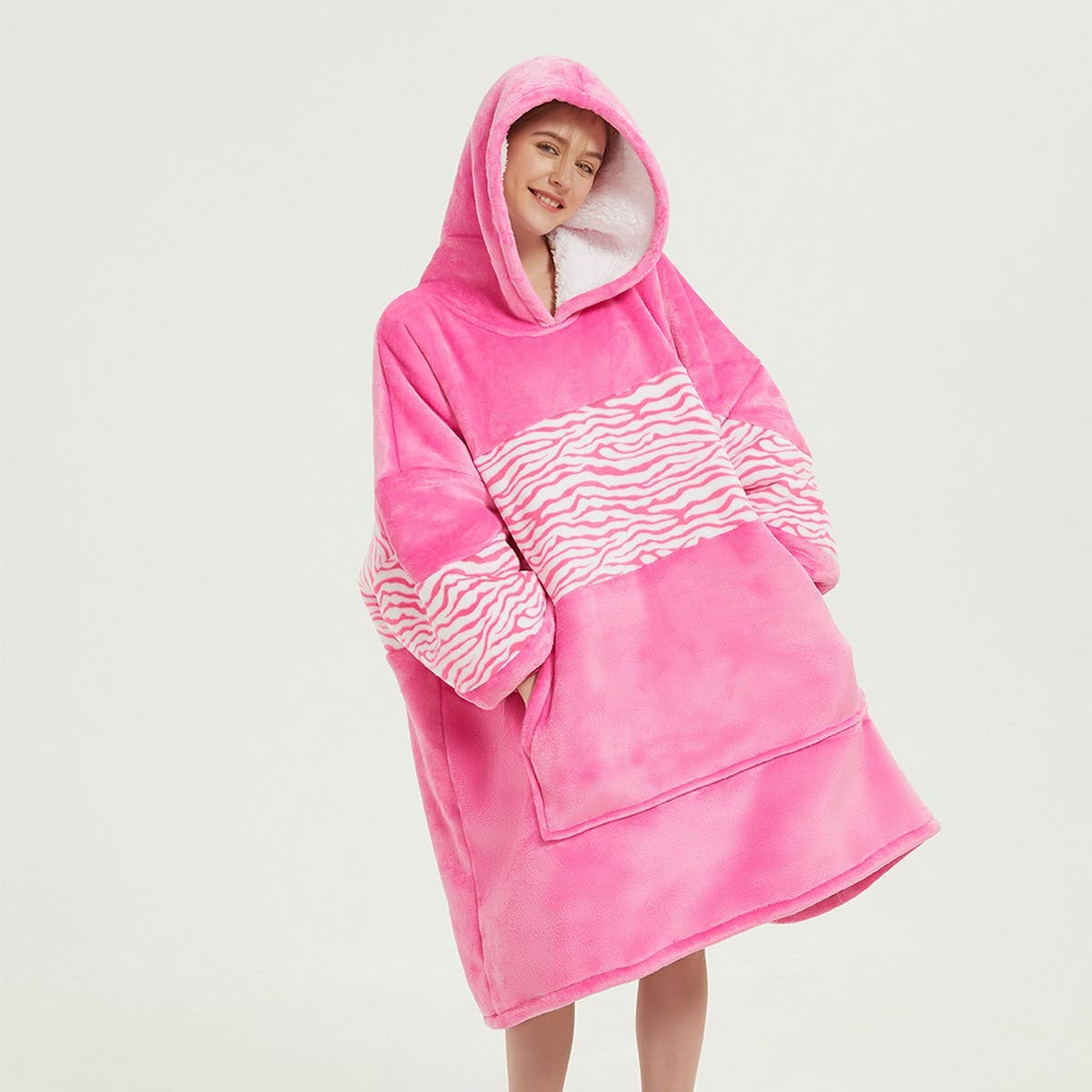 Leopard Sherpa Hoodie Blanket Pullover for Winter