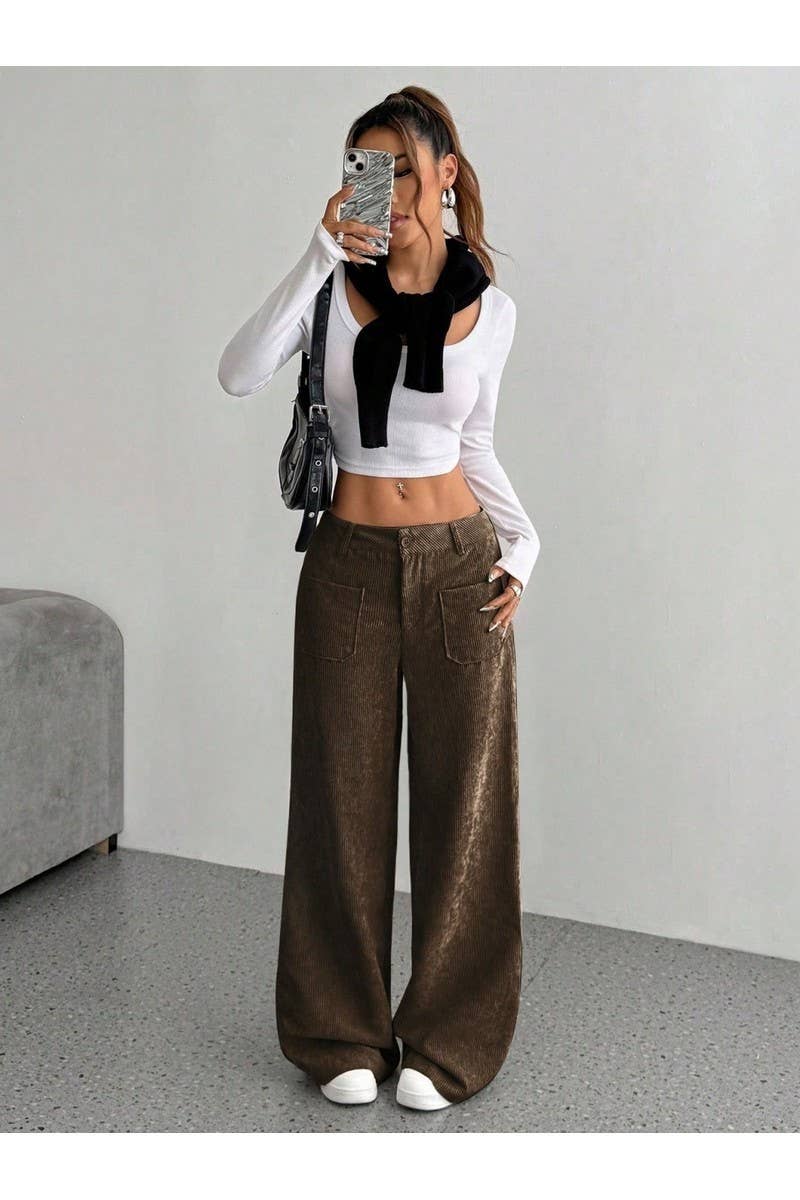 CWBLP01067_2025 FALL WOMEN CORDUROY LOOSE FIT CASUAL PANTS