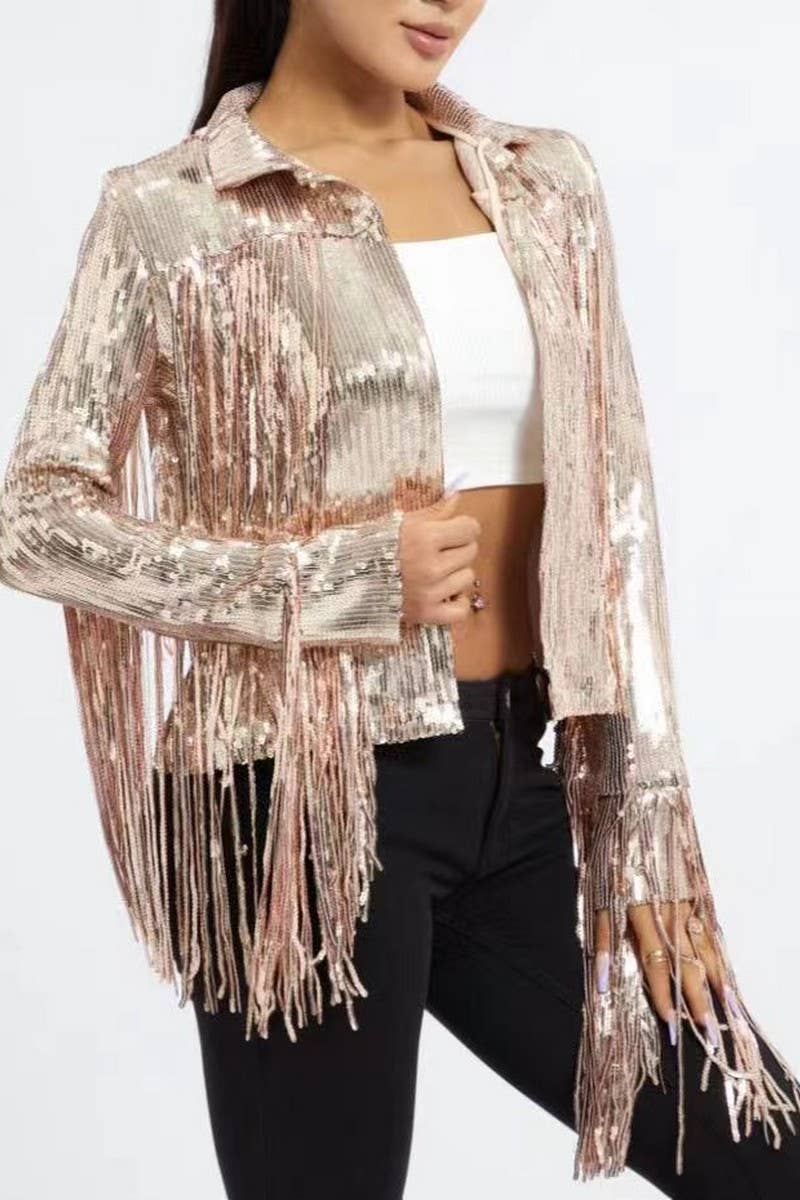 CWOCAL2282_SEQUIN TASSEL LONG SLEEVE PERFORMANCE JACKET