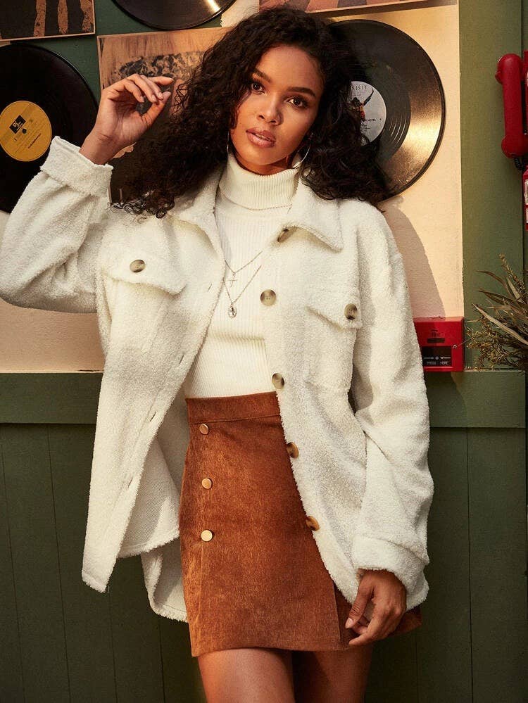 Fall-winter lapel single-breasted plush coat