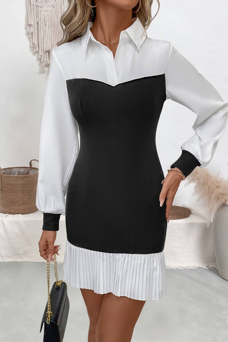 CWDSD8742_COLORBLOCK FITTED MOCK TWO PIECE DRESS