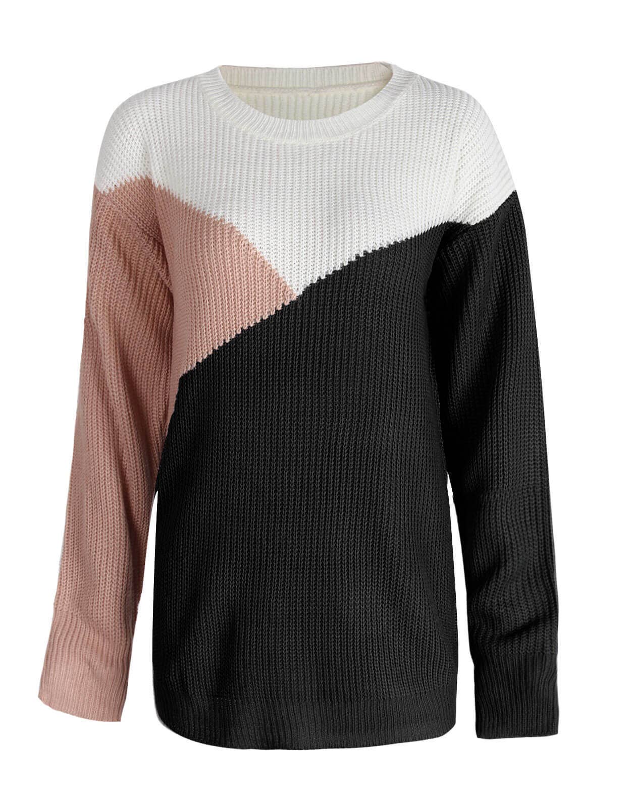 THREE COLOR GEOMETRIC COLOR PULLOVER SWEATER