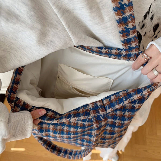 CWAB3902_HOUNDSTOOTH LARGE CAPACITY SHOULDER BAG