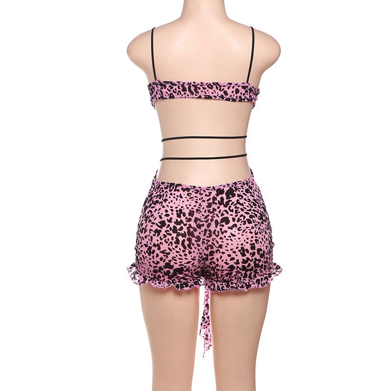 Low-cut, hollowed-out lace-up tight jumpsuit