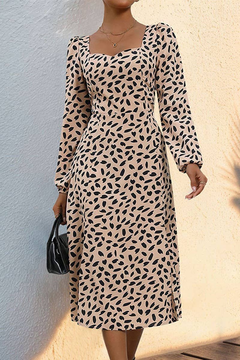 CWDMD3058_LONG SLEEVE LEOPARD PRINT DRESS