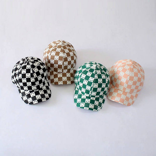 CHILDREN'S CHECKERBOARD SMILEY FACE BASEBALL CAP_CWAH2892
