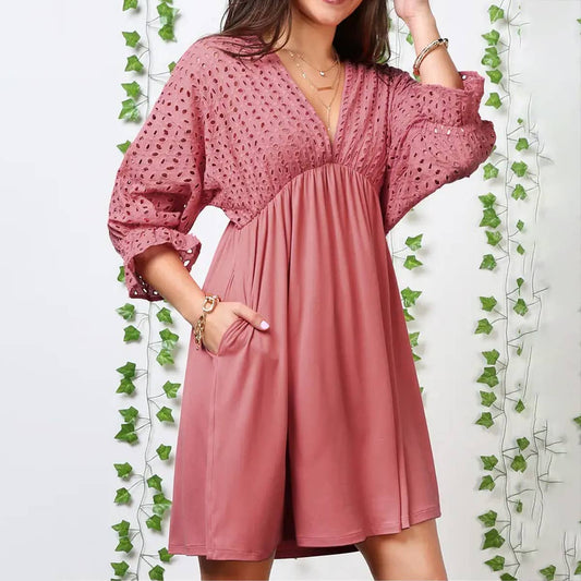 WOMEN DEEP V LOOSE SHORT DRESS_CWDSD10367