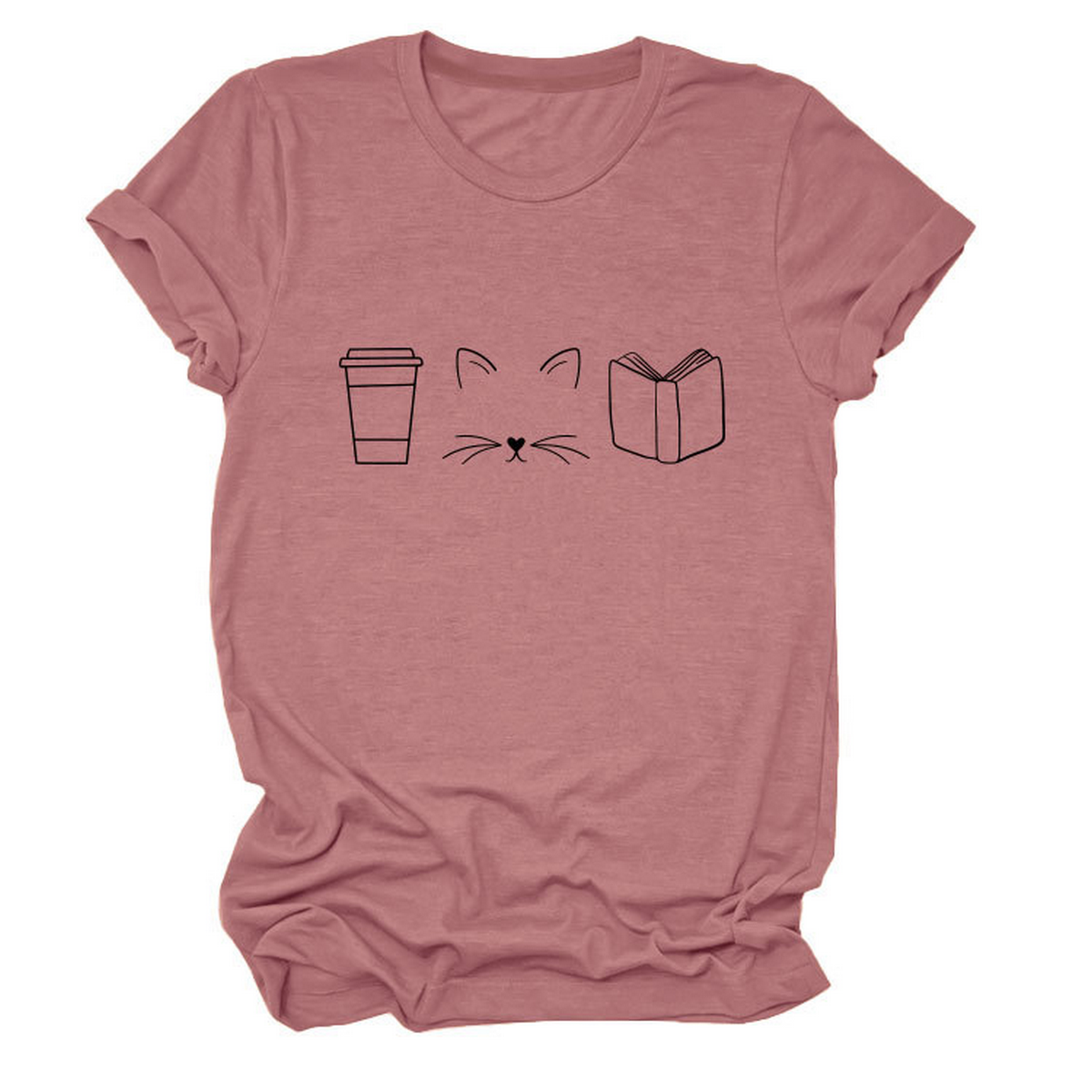 Cute Cat Line Art Tee ? Coffee Cup Print Shirt