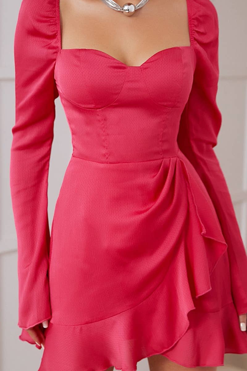 CWDSD4269_LONG-SLEEVED SLIM-FIT PEPLUM SHORT DRESS