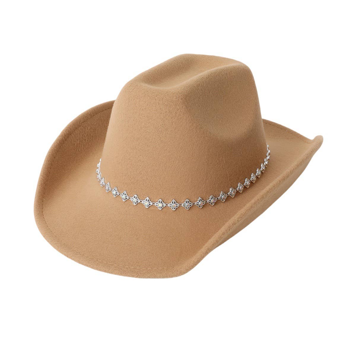 Rhinestone Western Felt Fedora Travel Cowboy Hat_CWAH3641