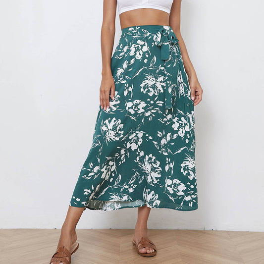 Floral slim fit loose bow skirt