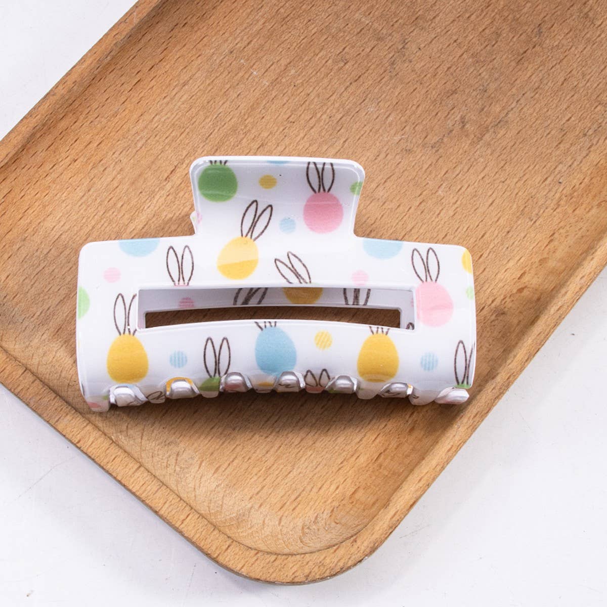 CWAHA1439_BUNNY HEAD PRINT RECTANGULAR LARGE HAIR CLAW CLIP