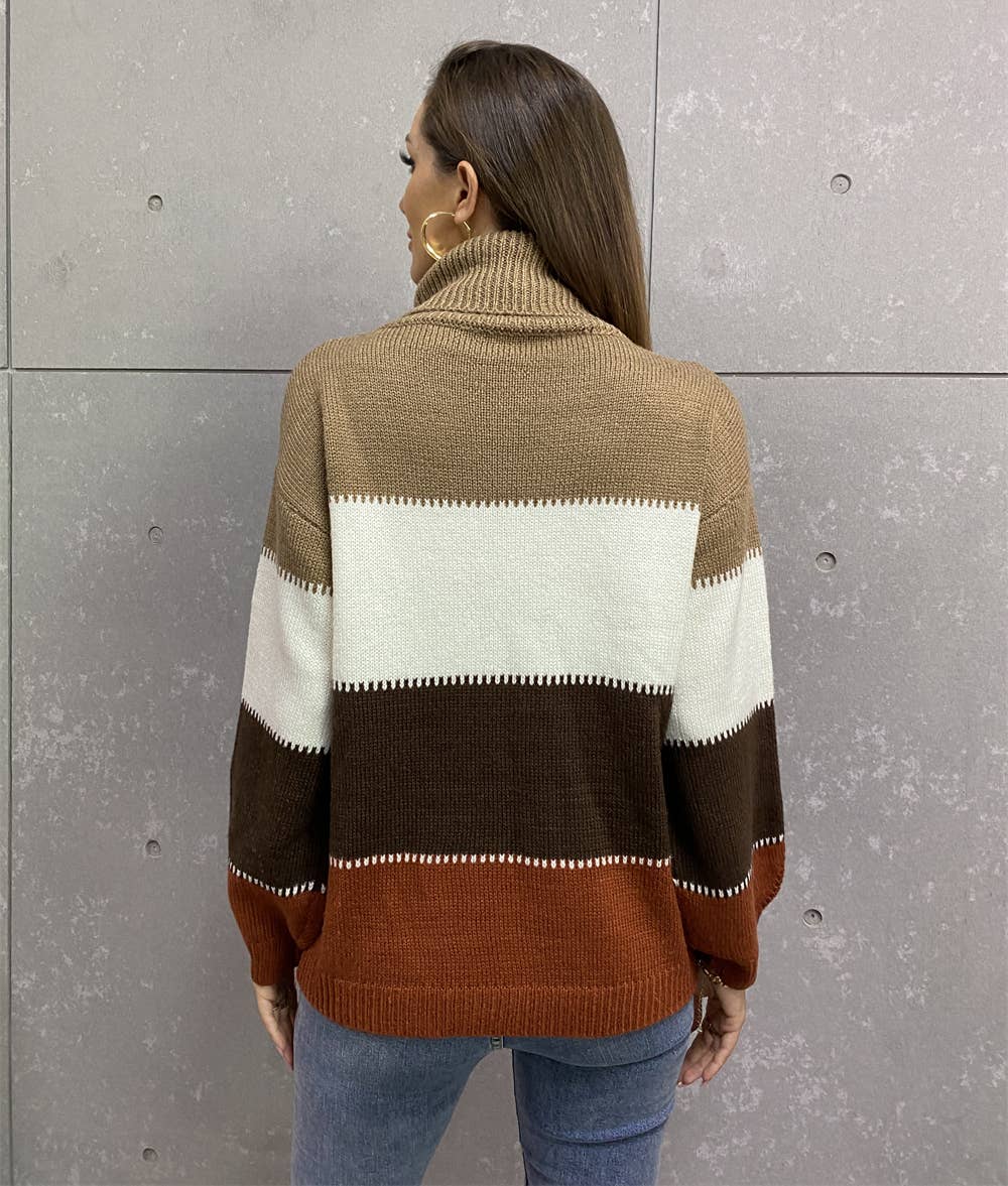 Turtleneck patchwork fashion knit long-sleeved sweater