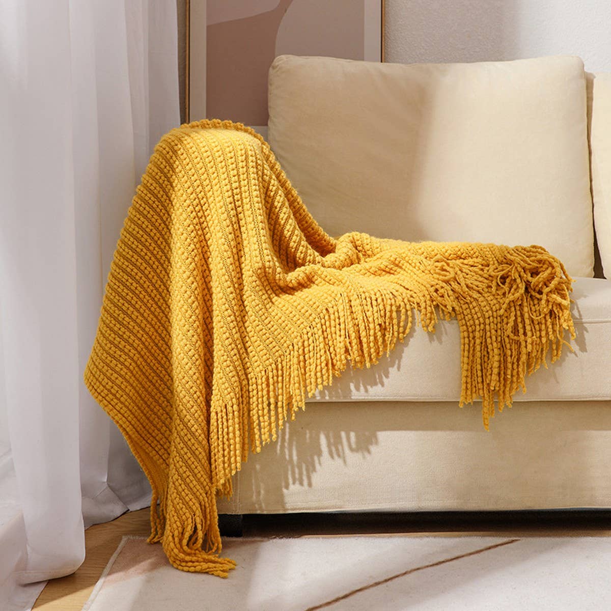 KNITTED SOFT BLANKET WITH TASSELS